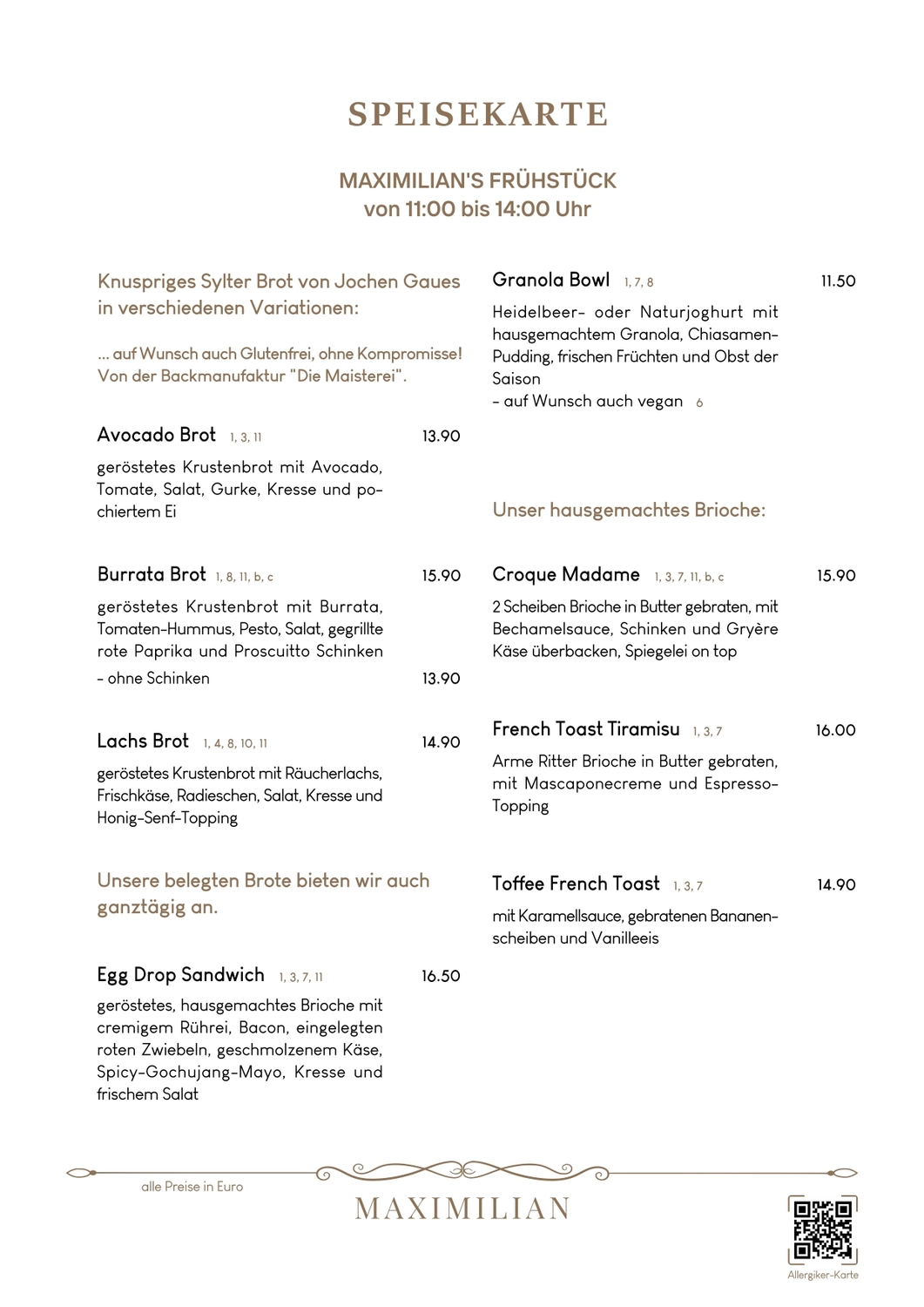 Bistro Maximilian -  Gastronomie - Menükarte