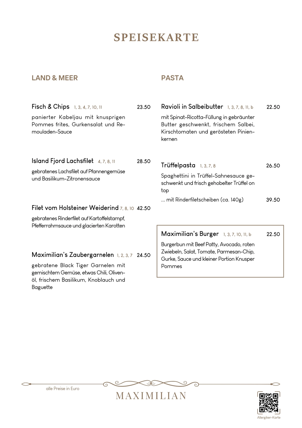 Bistro Maximilian -  Gastronomie - Menükarte