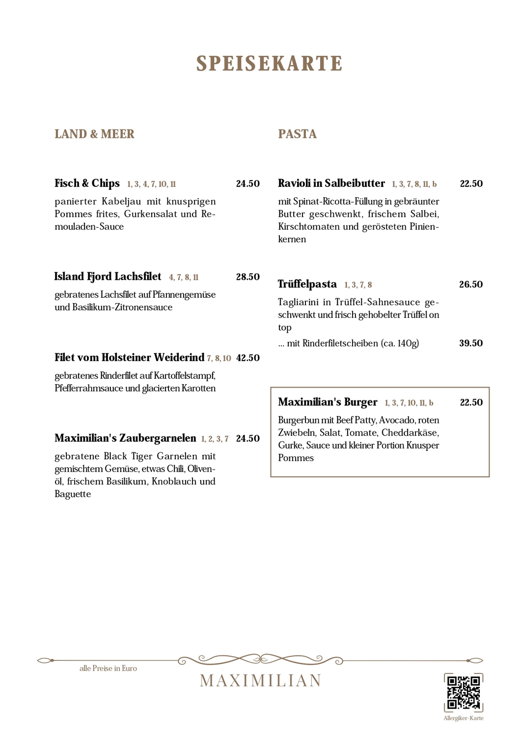Bistro Maximilian -  Gastronomie - Menükarte